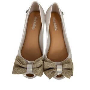 Mini Melissa Girls 13 Ballet Flats Ultragirl Pearl Beige Bow Flats